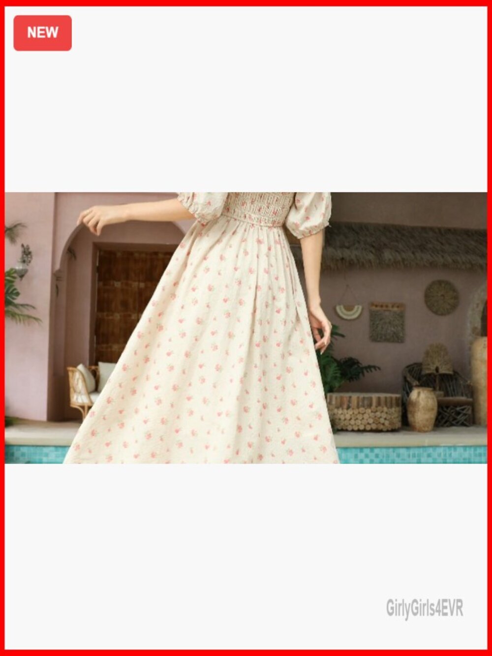Women's Cotton Backless A-Line Flowy Midi Dress Ruffled Sleeves - Picture 7 of 7